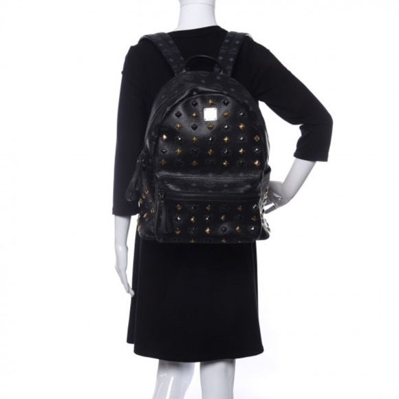 Authentic MCM Visetos Stark Leather Backpack Black/Gold main image 15